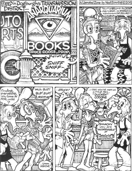 Here's the whole page, the concept being to reach back to my early '71 strips and encourage Jay Kinney, Milton Knight and Bobby London to postpone retirement a good while longer! A lotta work for one dope joke, but that's Underground Comix, Baby.